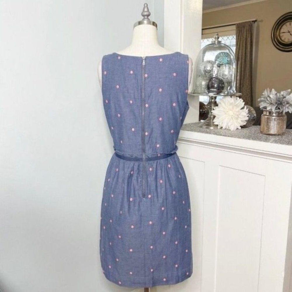 Ann Taylor Loft Chambray Embroidered Polka Dot Dress 4 Small NWT - Picture 5 of 10